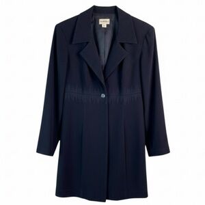 VINTAGE Y2K Fashion Bug Long Line Blazer Jacket Navy Blue Microfibre Size 12